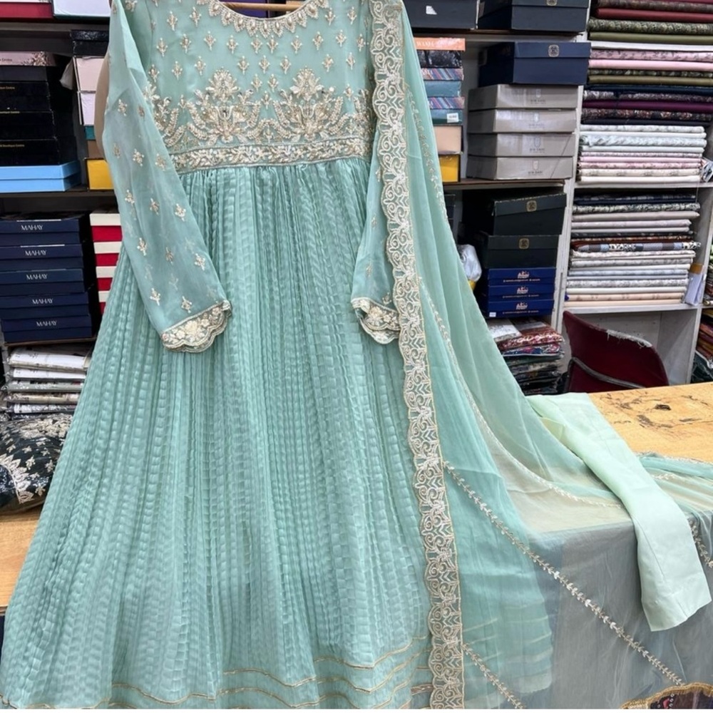 Elegant Embroidered Maxi Dress in Mint Green